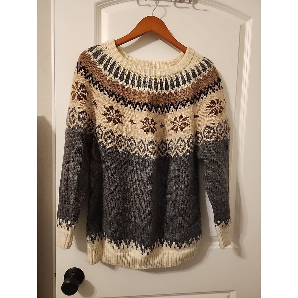 Cozy Fair Isle Knit Sweater - Cream, Gray, and Brown